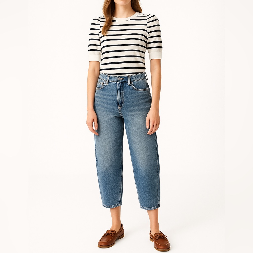 LOFT Puff Sleeve Striped Top | LP | Navy Cream | Parisian Chic Minimalist Preppy